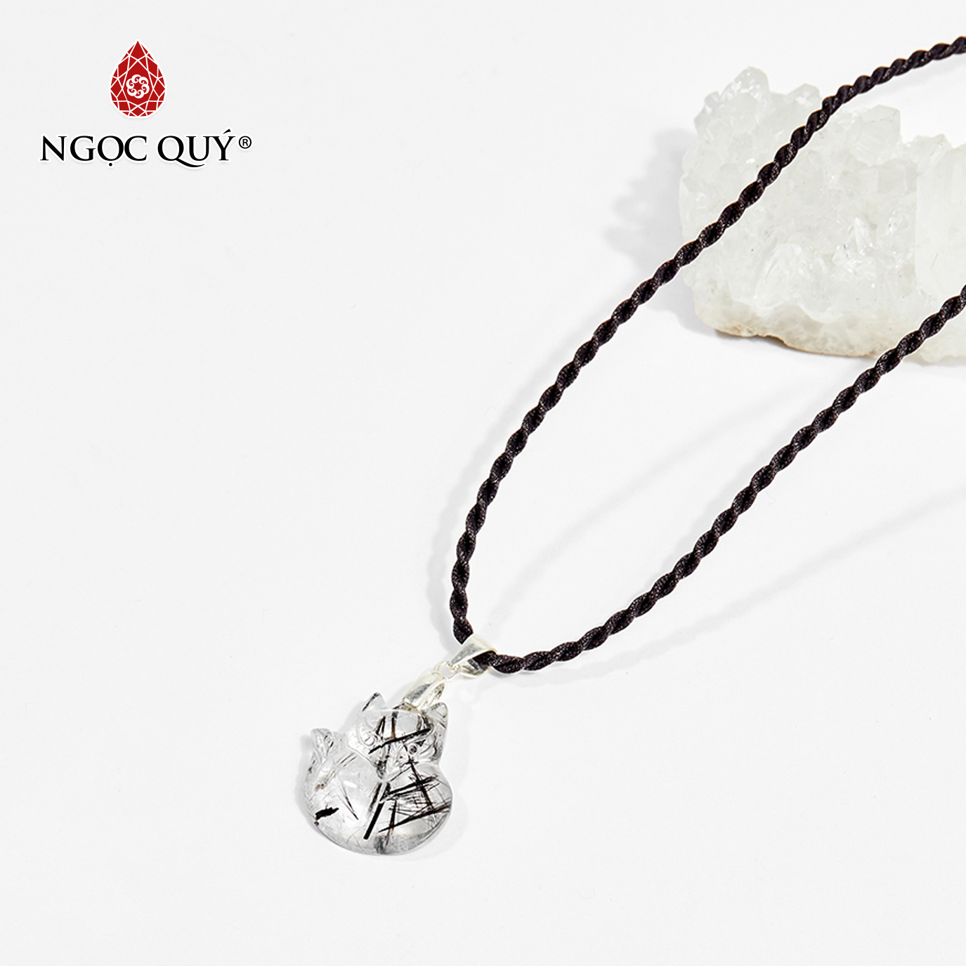 Dây chuyền phong thủy đá thạch anh tóc đen hồ ly 9 đuôi 2cm mệnh thủy , mộc - Ngọc Quý Gemstones