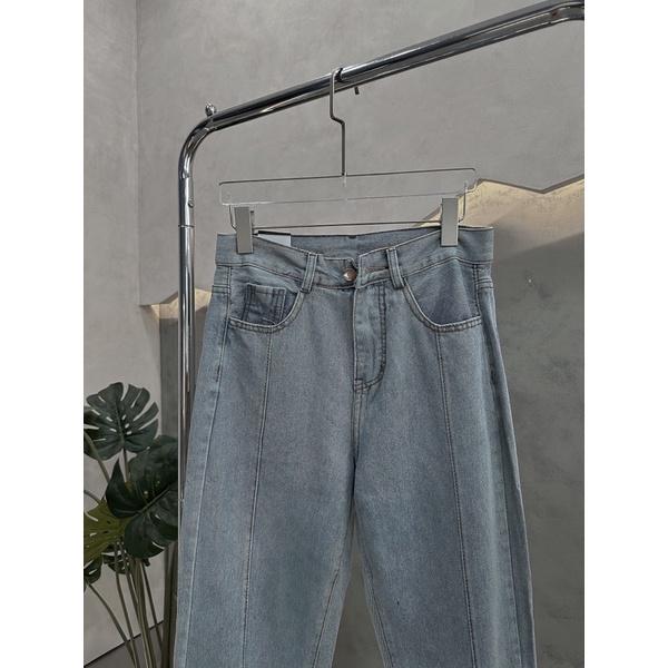 quần jeans xanh baggy nam có thêu chữ in nút dưới ống