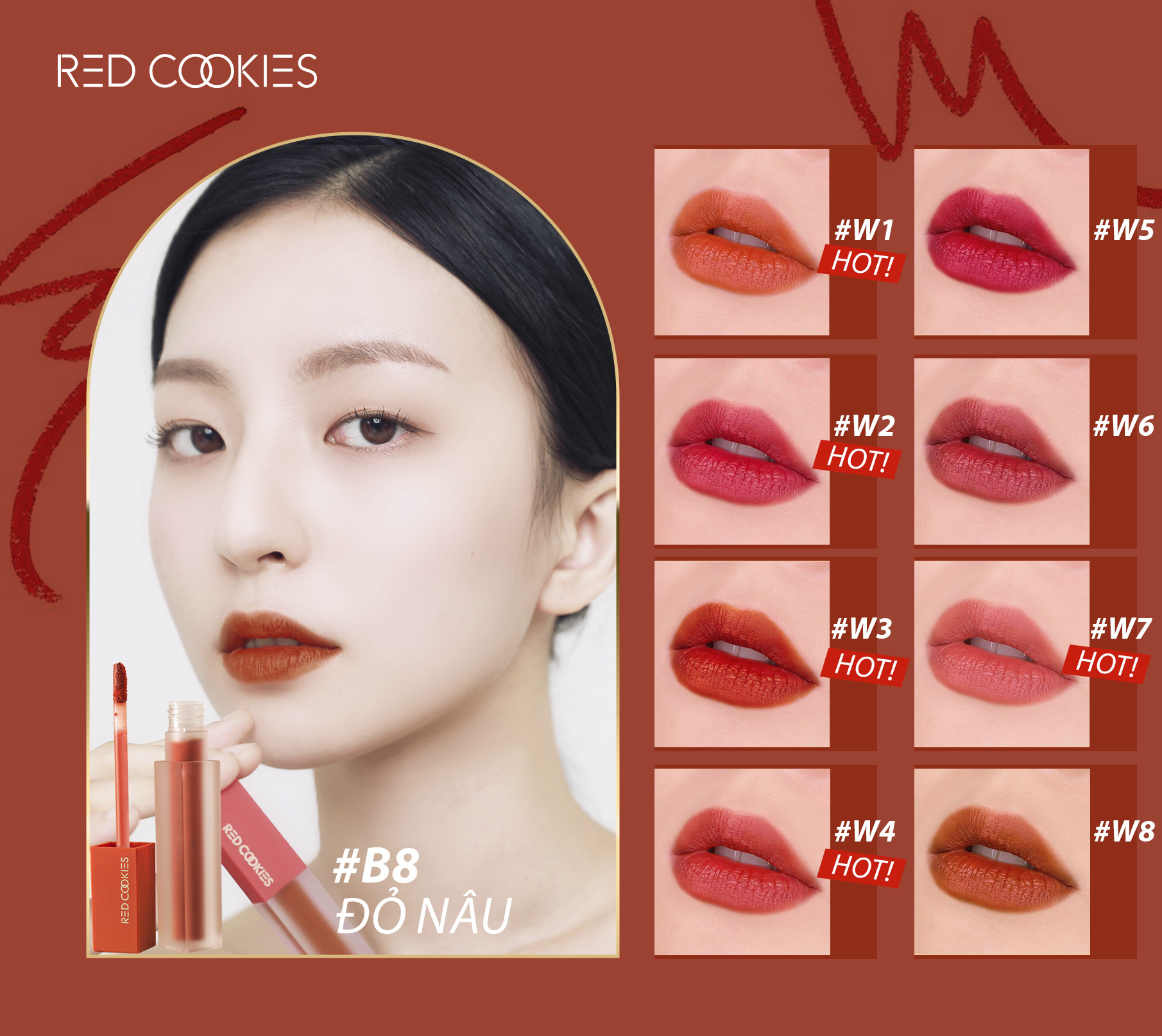 Son Lì Red Cookies Brownie Velcet Lip Hàn Quốc Màu B8 - Đỏ nâu (4gr )