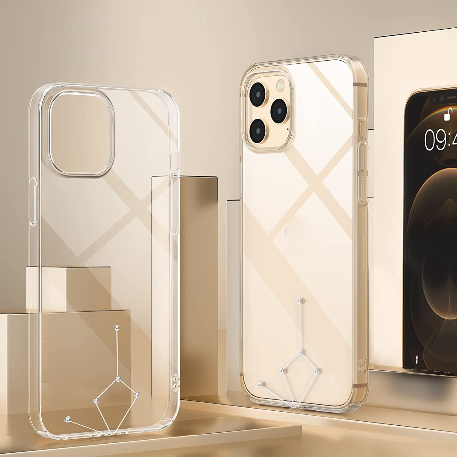 Ốp lưng chống sốc trong suốt đính đá swarovski cho iPhone 13 Pro Max hiệu Memumi Swarovski Crystal mỏng 1mm, chống va đập, gờ bảo vệ Camera, đính đá sang trọng - hàng nhập khẩu