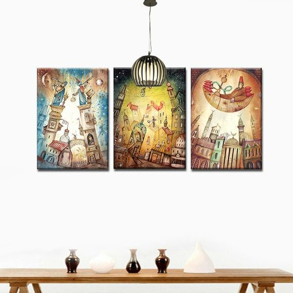 Bộ 3 Tranh Canvas Viền Composite Trang Trí "Lâu Đài Trong Mơ" W306