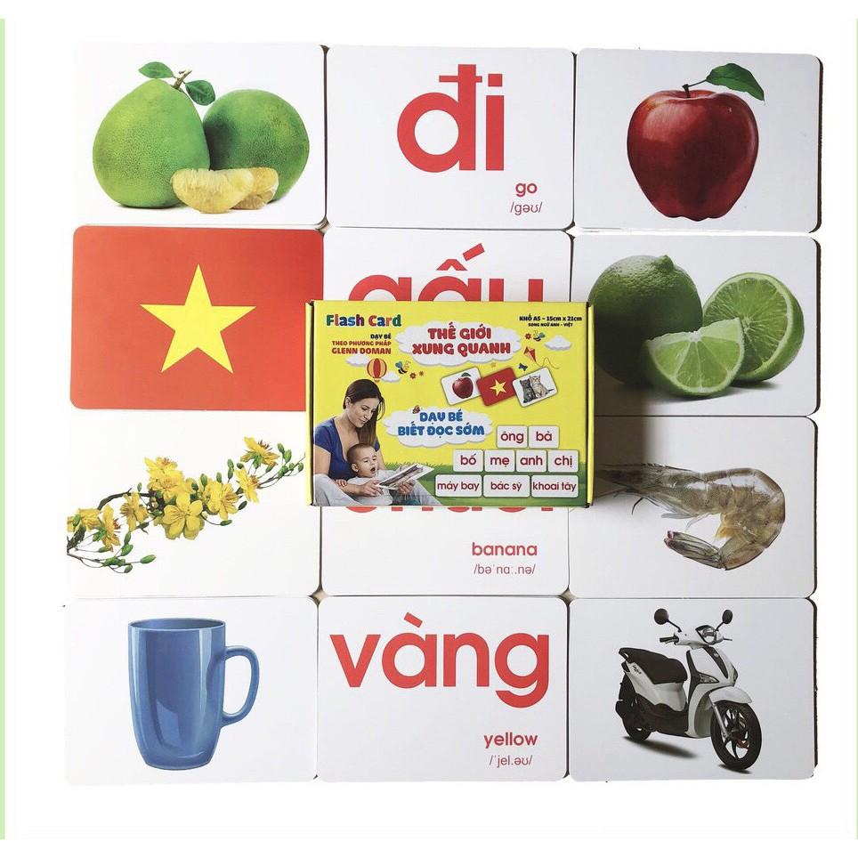 Thẻ học thông minh cho bé, flashcard 100 thẻ kích thước to 15x21cm, loại chuẩn glenn doman