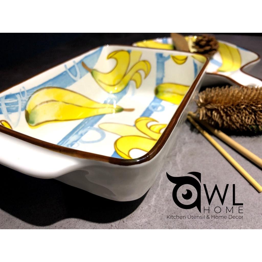 Thố chữ nhật họa tiết trái cây banana/water melon ceramic