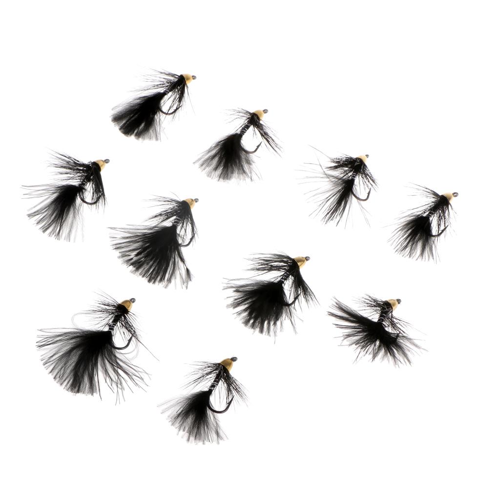 10pcs 1.5'' Black Wooly Bugger Flies Bead Head Nymph Flies Insects Wet Flies