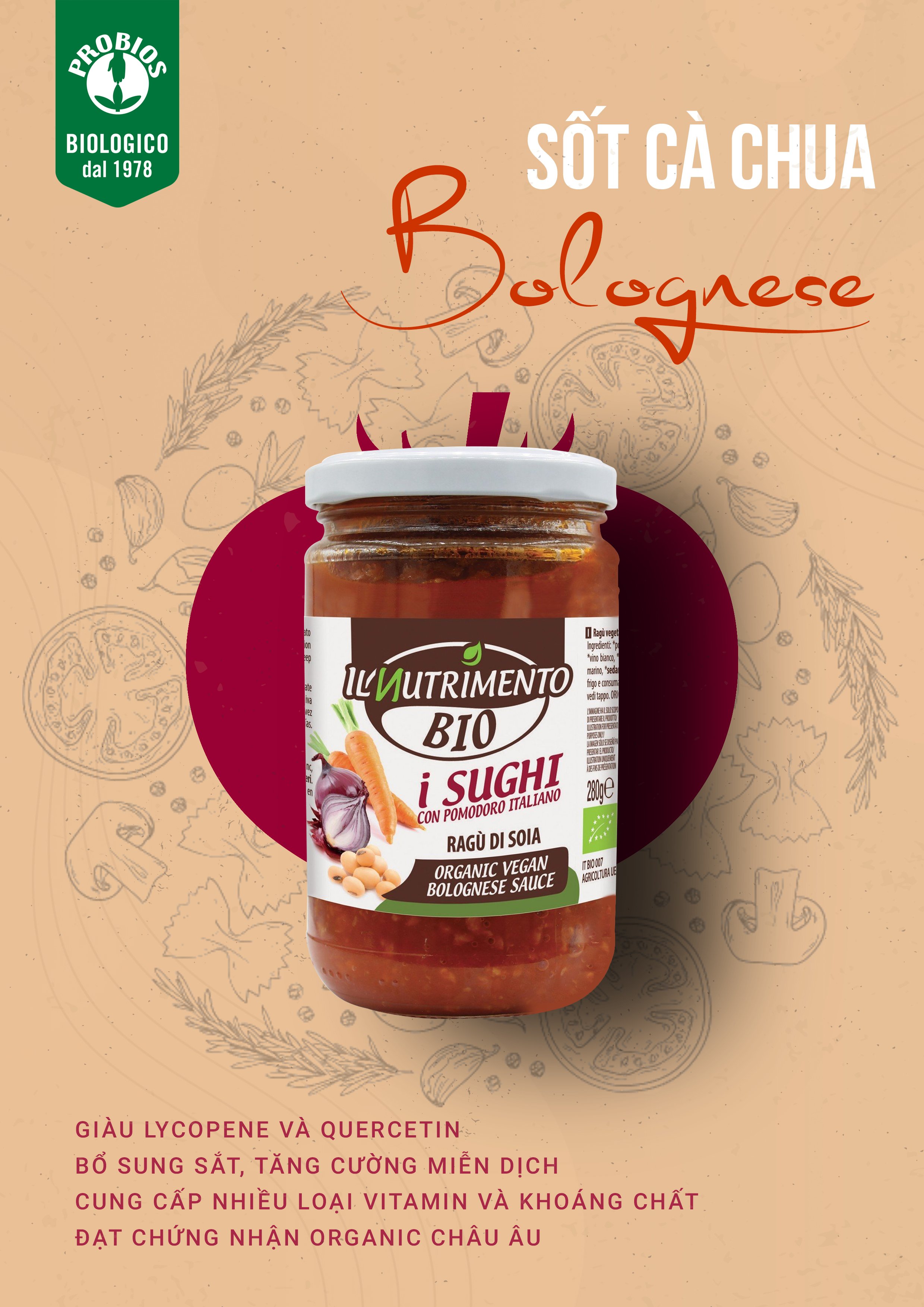 Sốt Cà Chua Bolognese Hữu Cơ Thuần Chay IL Nutrimento