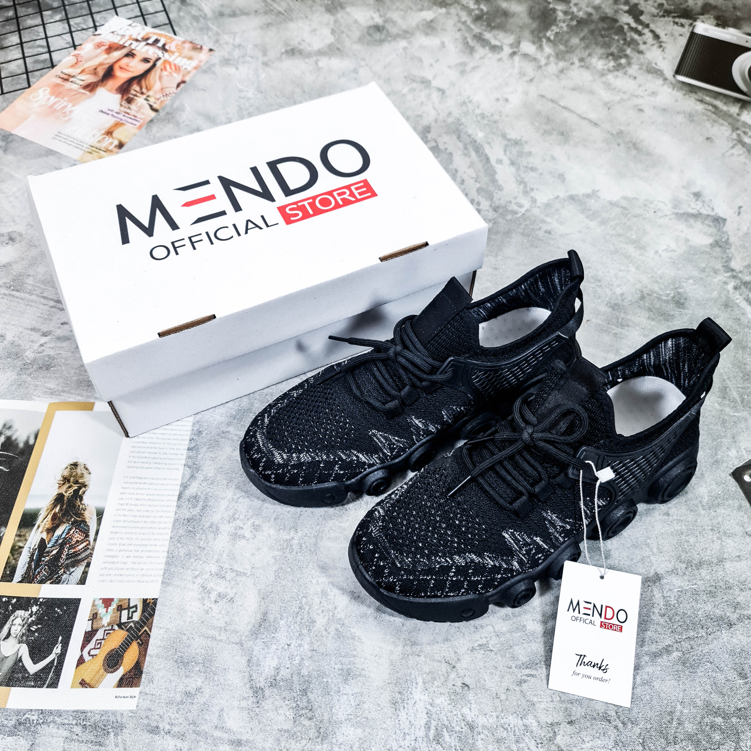 Giày Thể Thao Nam MENDO - Giày Sneaker Màu Đen - Kaki, Giày Thể Thao Vải Thoáng Khí, Đế Cao - G5120
