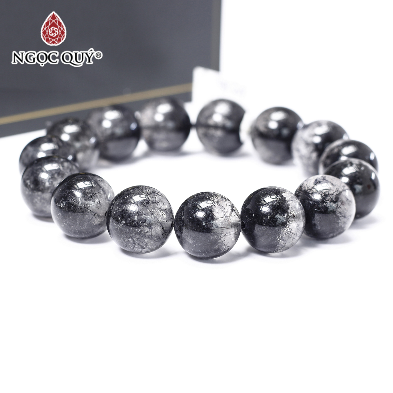 Vòng tay trơn thạch anh tóc đen 13mm mệnh thủy, mộc - Ngọc Quý Gemstones