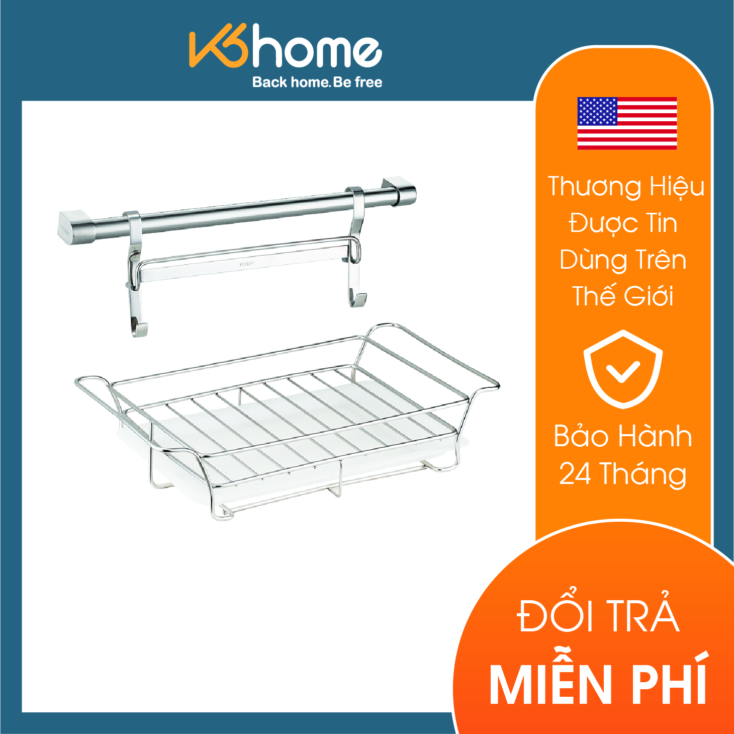 Combo kệ chén dĩa để bàn & thanh treo MOEN