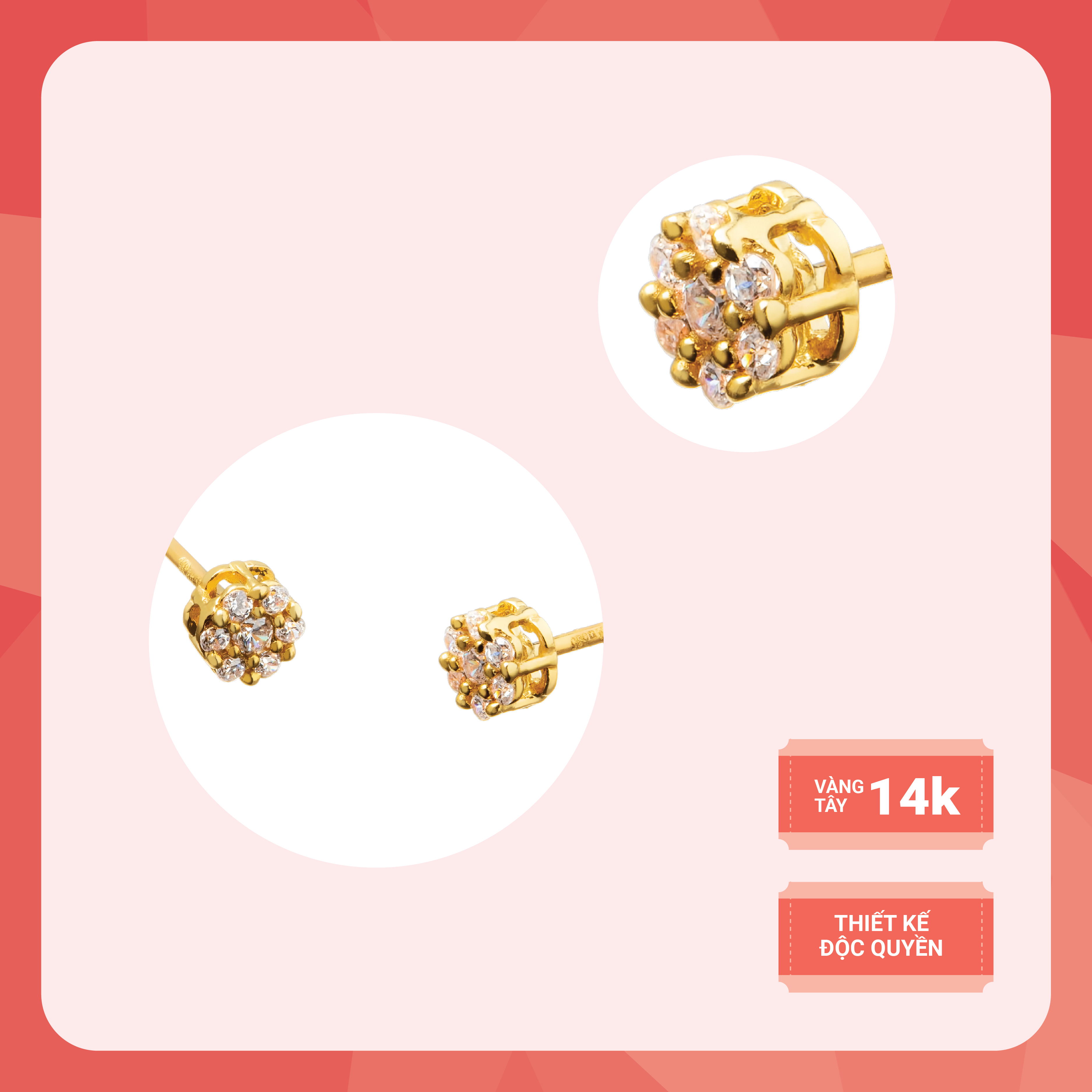 Bông Tai Nữ Vàng 14K BT137 Huy Thanh Jewelry