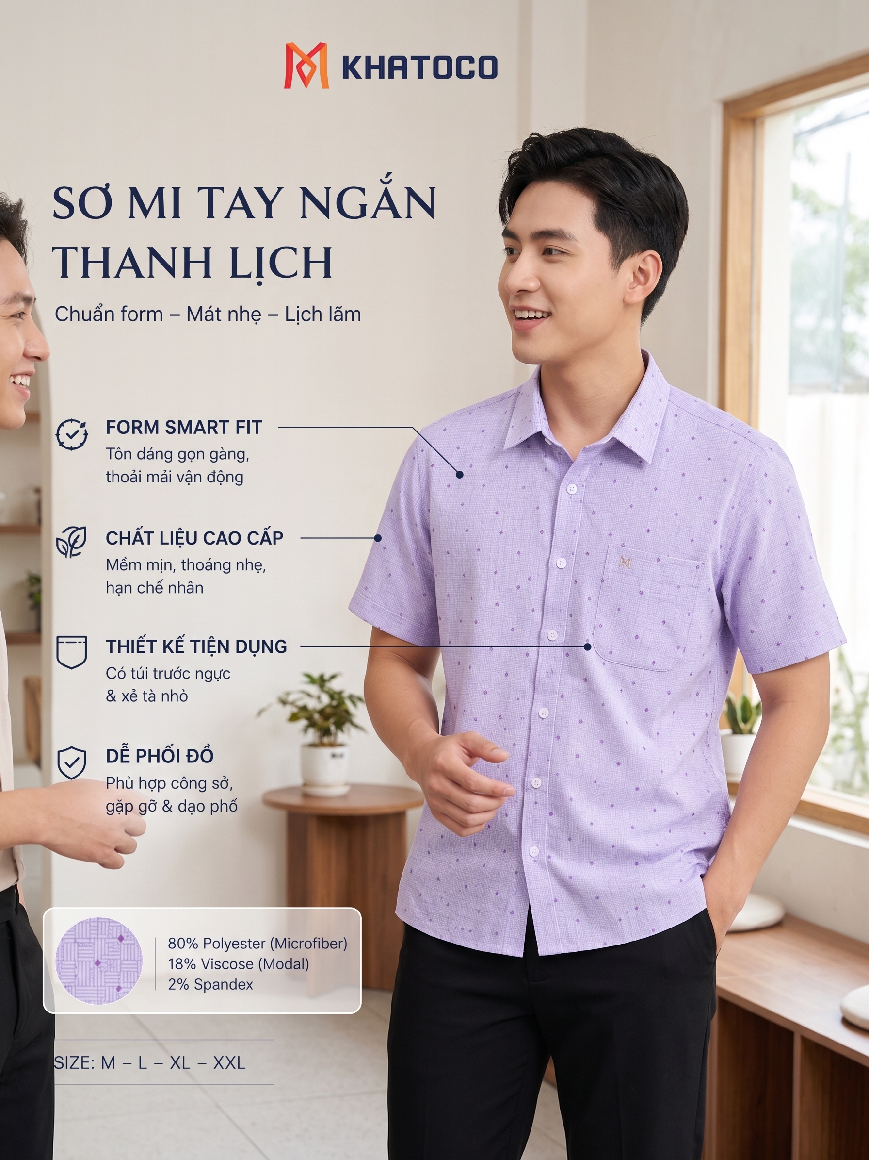 Áo sơ mi Khatoco tay ngắn (L,XL)