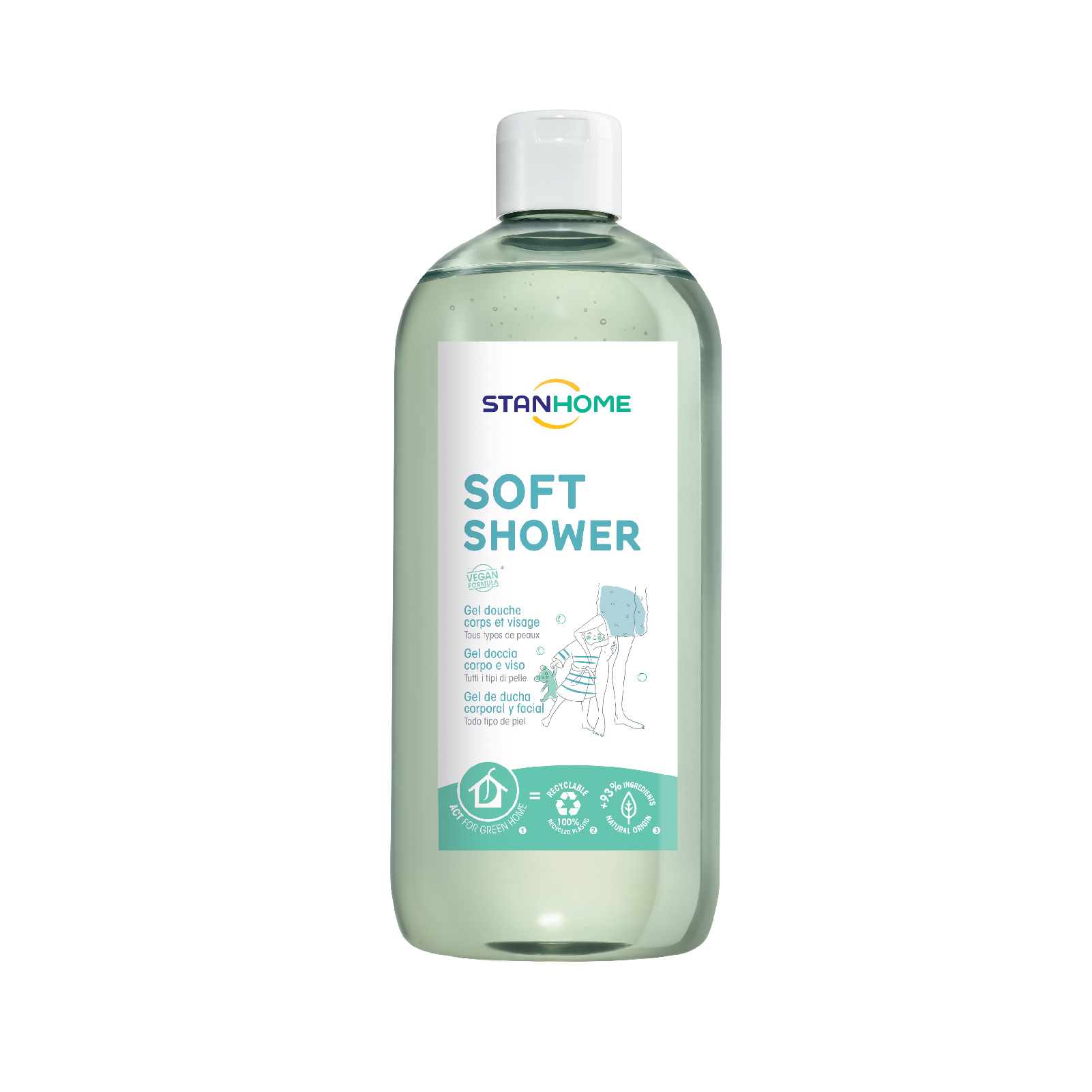 Sữa tắm, rửa mặt không xà phòng cho mọi loại da và da nhạy cảm Stanhome Family Expert Soft Shower 740ml/chai