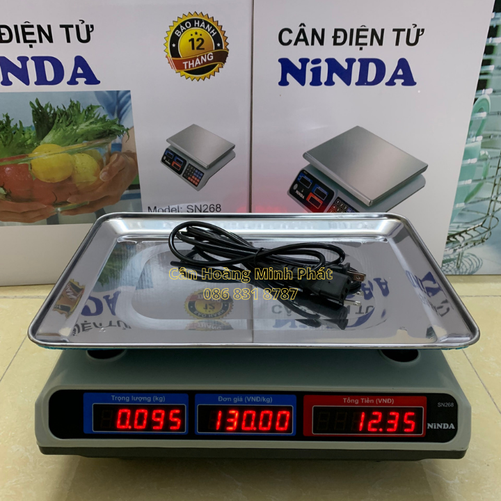 CÂN ĐIỆN TỬ TÍNH TIỀN 2 MẶT, TÍCH ĐIỆN 30kg/5g NINDA SN268 NHẬT BẢN (Cân điện tử tính tiền tự động - tích điện) - BẢO HÀNH 2 NĂM [ CÂN-HOÀNG-MINH-PHÁT ]