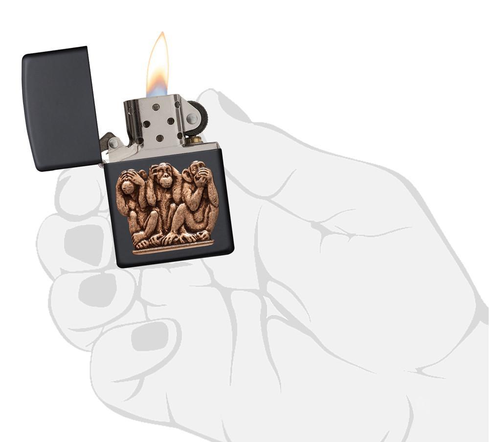 Bật Lửa Zippo Three Monkeys Black Matte 29409