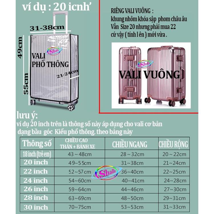 Trùm vali Bằng nhựa Trong suốt có Viền size 18-20-24-26-28-30 inch K501 {CHỐNG NƯỚC