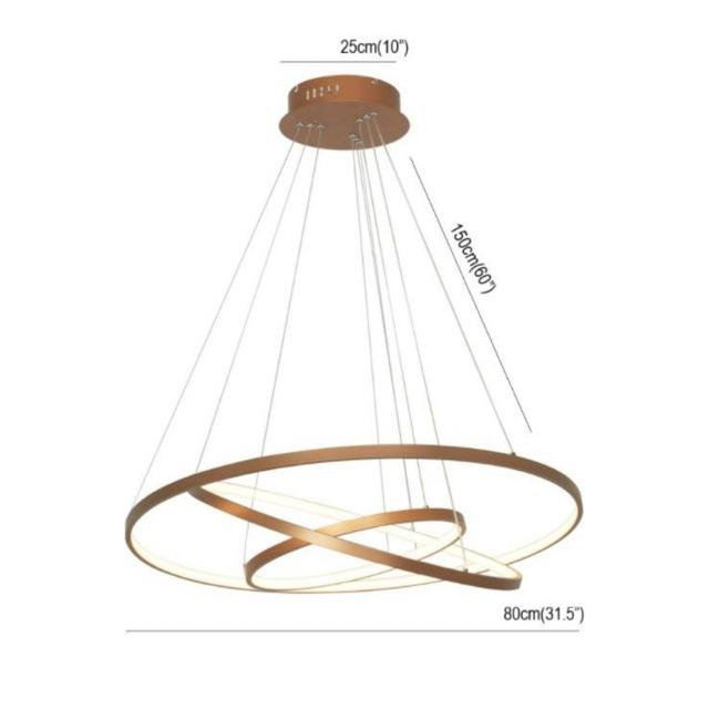 Đèn Thả Trần Không Gian Led Viền Vàng TBD800 Hình Tròn 3 Vòng Viền Vàng 40x60x80 - 3 Chế Độ Ánh Sáng - Đi