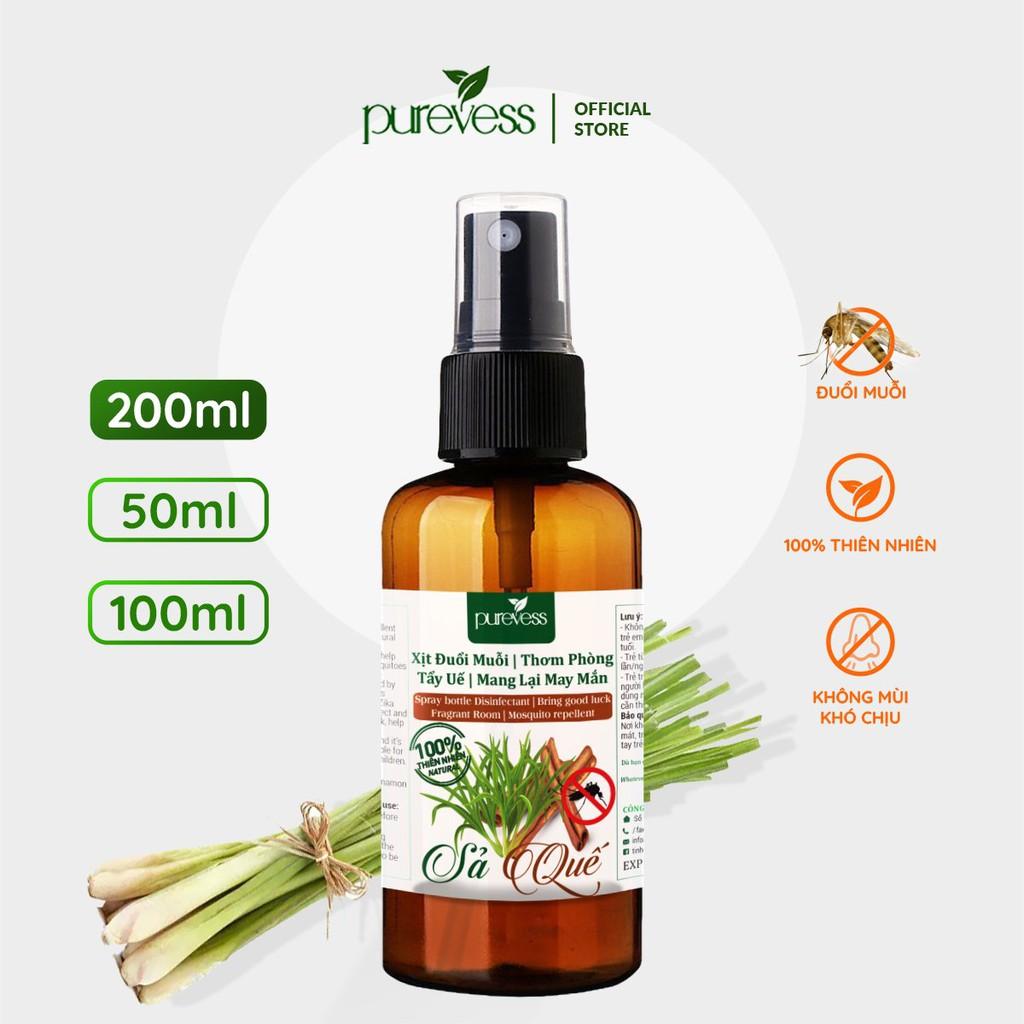 Tinh dầu đuổi muỗi sả quế Purevess dạng xịt giúp thư giãn, thơm phòng 50ml