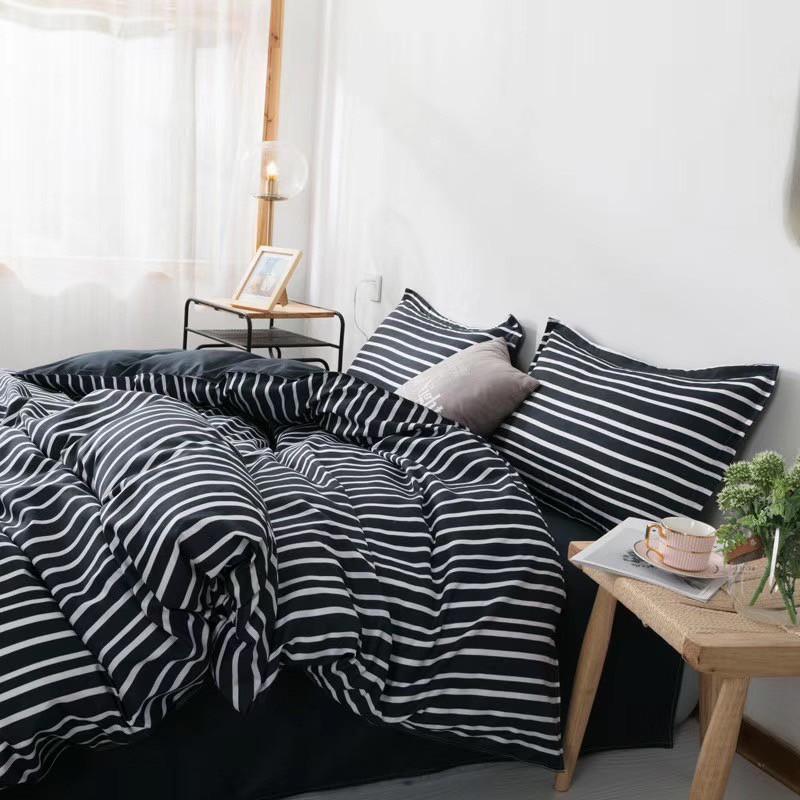 Bộ chăn ga gối phong cách Hàn Quốc sọc trắng đen bo chun đủ kích thước