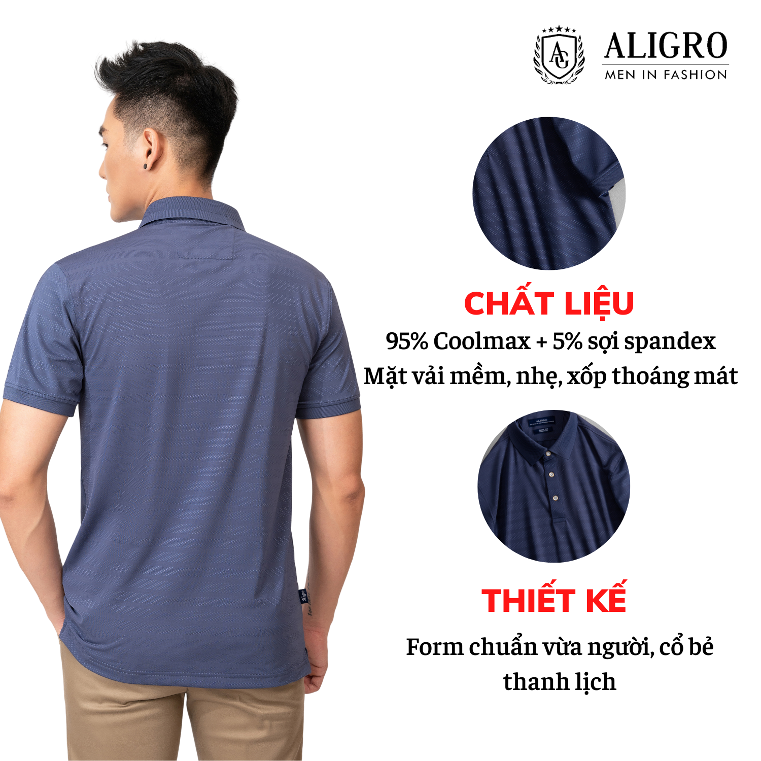 Hình ảnh Áo polo nam áo thun áo thun cổ bẻ màu xanh navy chất liệu vải thun lạnh mềm mịn không bai xù co giãn tốt ALIGRO ALGPLO82