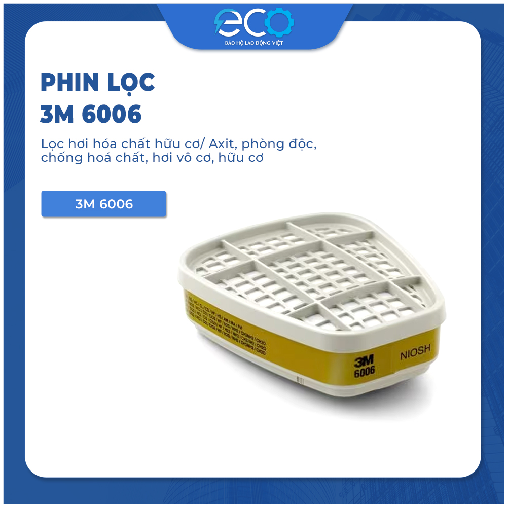 Phin lọc than hoạt tính 3M 6006 lọc hơi hữu cơ, Amoniac, Methilamin, Formaldehit và HF dùng cho mặt nạ phòng độc 3M