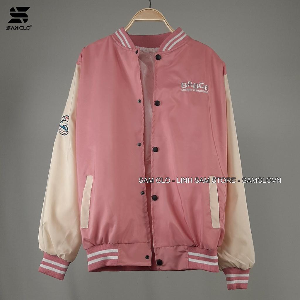 Áo khoác bomber vải dù 2 lớp nam nữ SAM CLO - Áo khoác gió phong cách bóng chày JACKET form rộng unisex thêu chữ BADGE