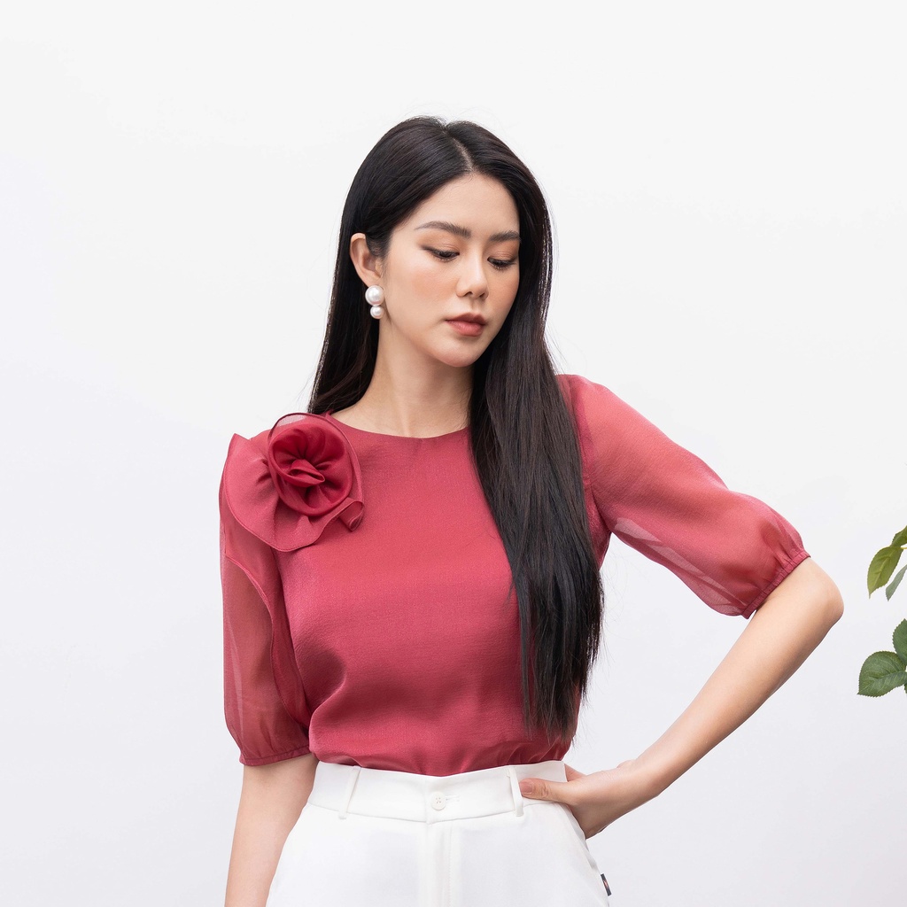 Áo Sơ Mi Nữ Thòi Trang Công Sở UK Fashion Thiết Kế Cổ Hoa Hồng Vải Hàn Cao Cấp Mềm Mịn Không Nhăn Nữ Tính NKSM2201010