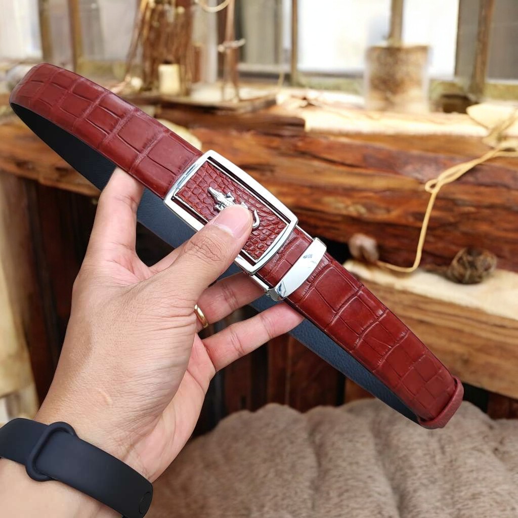 Thắt Lưng Da Bụng Cá Sấu N22ND_B (mặt bạc)
