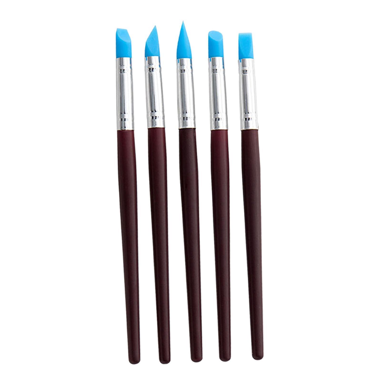 5x Polymer Clay Tools, Silicone Polymer Clay Sculpting Tools, Rubber Tip Paint Brushes Set Pottery Clay Tools for Decorating Carving Polymer