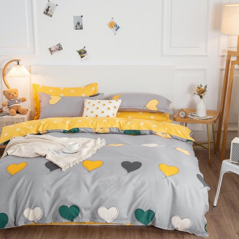 Bộ chăn ga gối Cotton poly M2T bedding Tim đa sắc, vỏ chăn mền, drap nệm và 2 vỏ gối