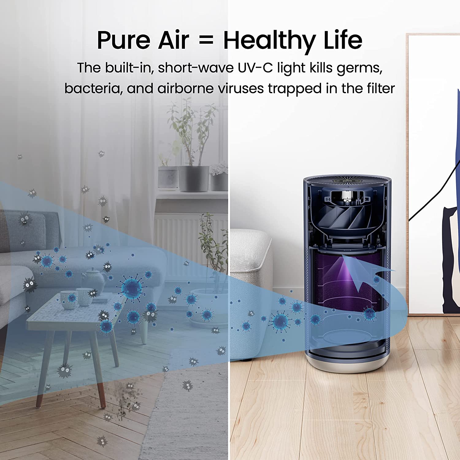 Máy Lọc Không Khí XIAOMI Smartmi Air Purifier 2, Tiêu Chuẩn Mỹ Khử Khuẩn Tia UV, Làm Sạch Không Khí, Khử Mùi Hôi, Dị Ứng, Kết Nối App, Phù Hợp Diện Tích 45m2, Công Suất 40W - Hàng Chính Hãng