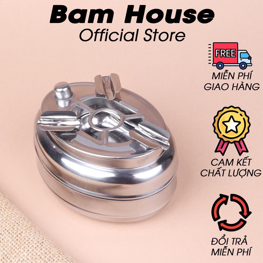 GẠT TÀN T.H.U.Ố.C L.Á NÚT BẤM 2 NGĂN INOX 304 CAO CẤP SÁNG BÓNG