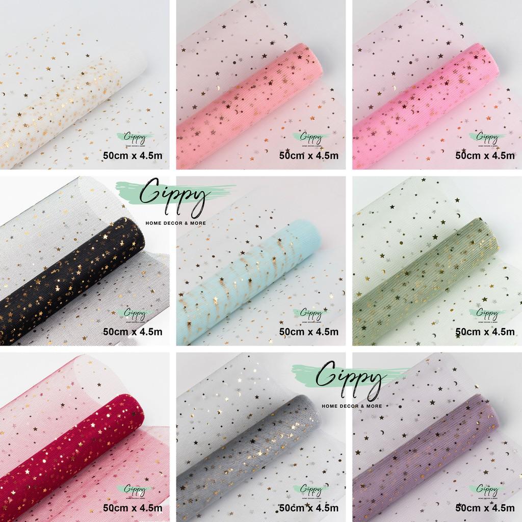 Cuộn vải lưới đính sao dùng gói quà, hoa, trang trí tiệc cưới, valentine - Gippy Decor
