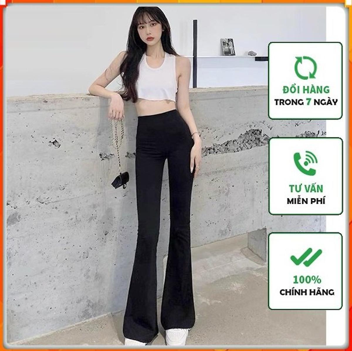 quần ống loe nữ cạp cao dáng dài legging, quần tây ống loe nữ ôm vải mềm lưng chun cá tính HÀNG ĐẸP - đen