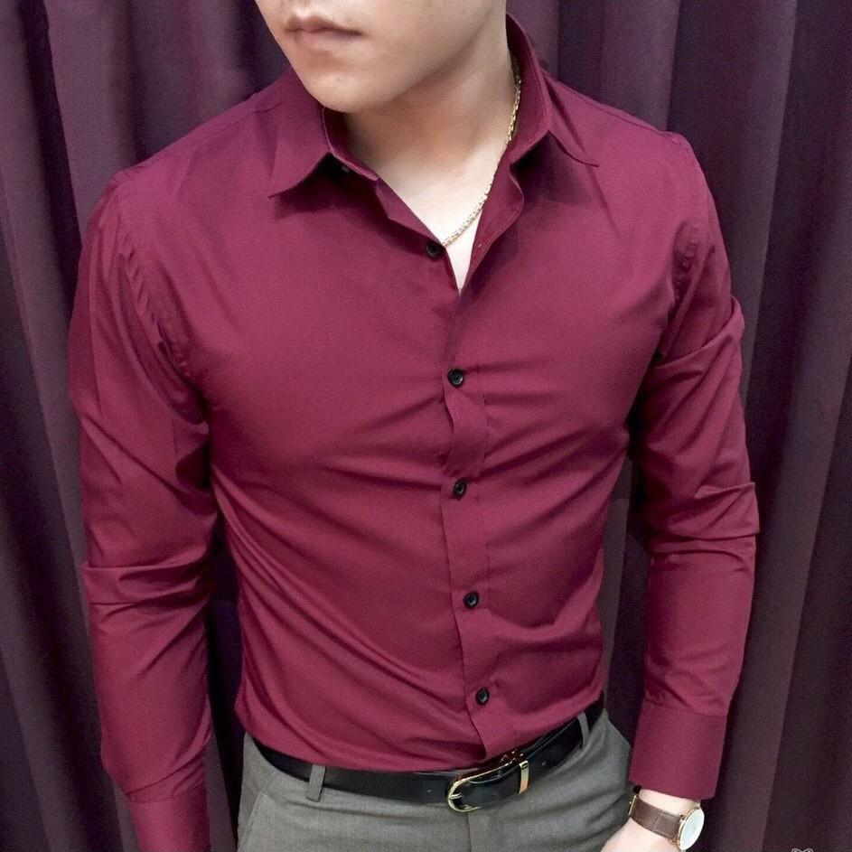 Áo sơ mi nam Trắng Cúc Đen không nhăn, Sơ mi nam trơn dáng ôm Body Hàn quốc - Màu Đen size XXL