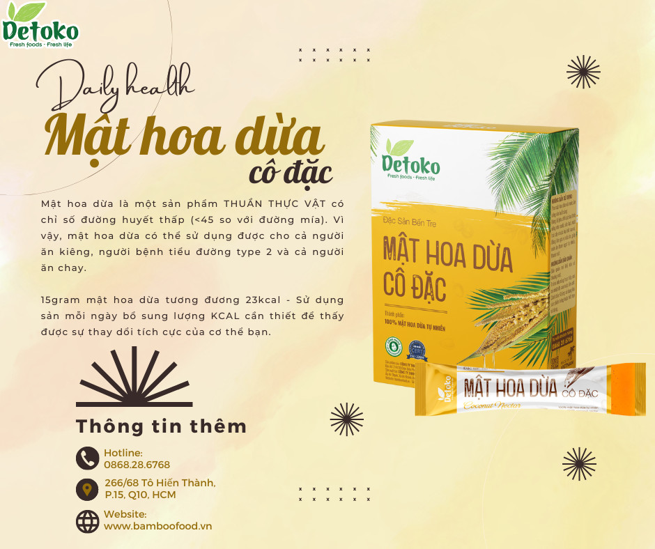 Mật Hoa Dừa Bamboo Hộp 15 Gói 225g Tiện Lợi Phiên Bản Cao Cấp Nguyên Chất, Ổn Định Đường Huyết, Tăng Sức Đề Kháng