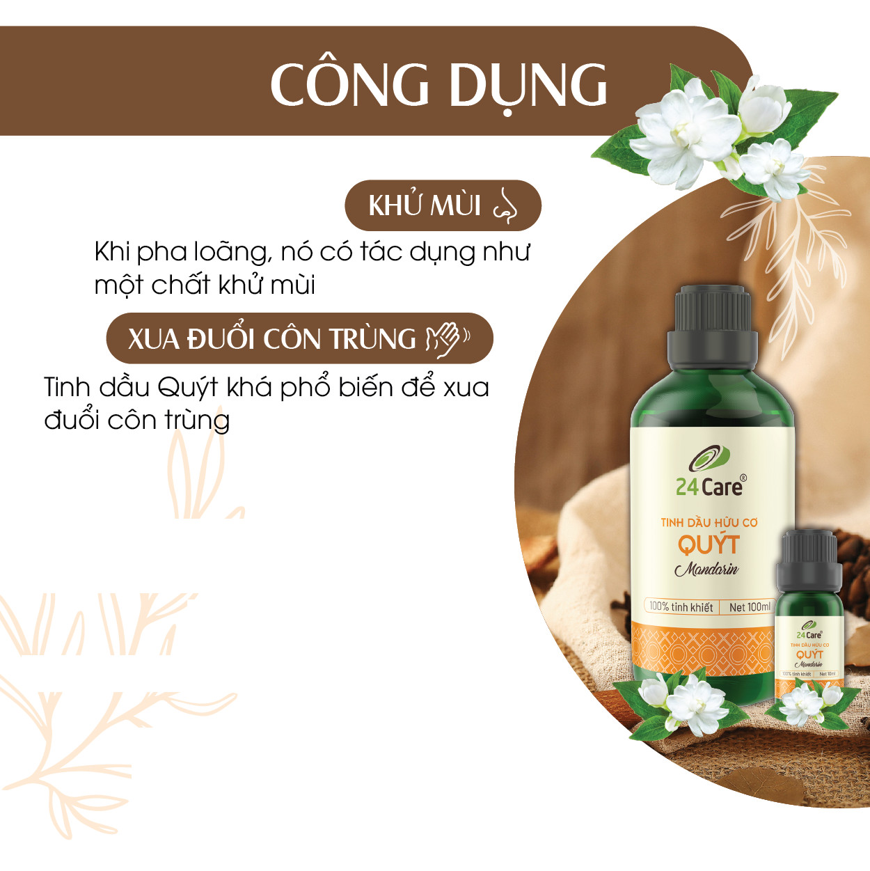 Combo 2 Tinh dầu Quýt + Bạc Hà 24Care 10ml/Chai