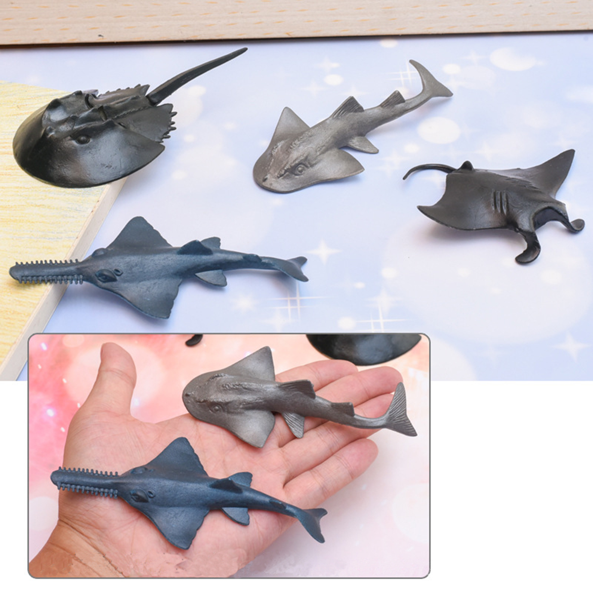 Set 4 đồ chơi động vật biển - Con Sam-Cá Đao-Cá Mập Nhám-Cá Đuối