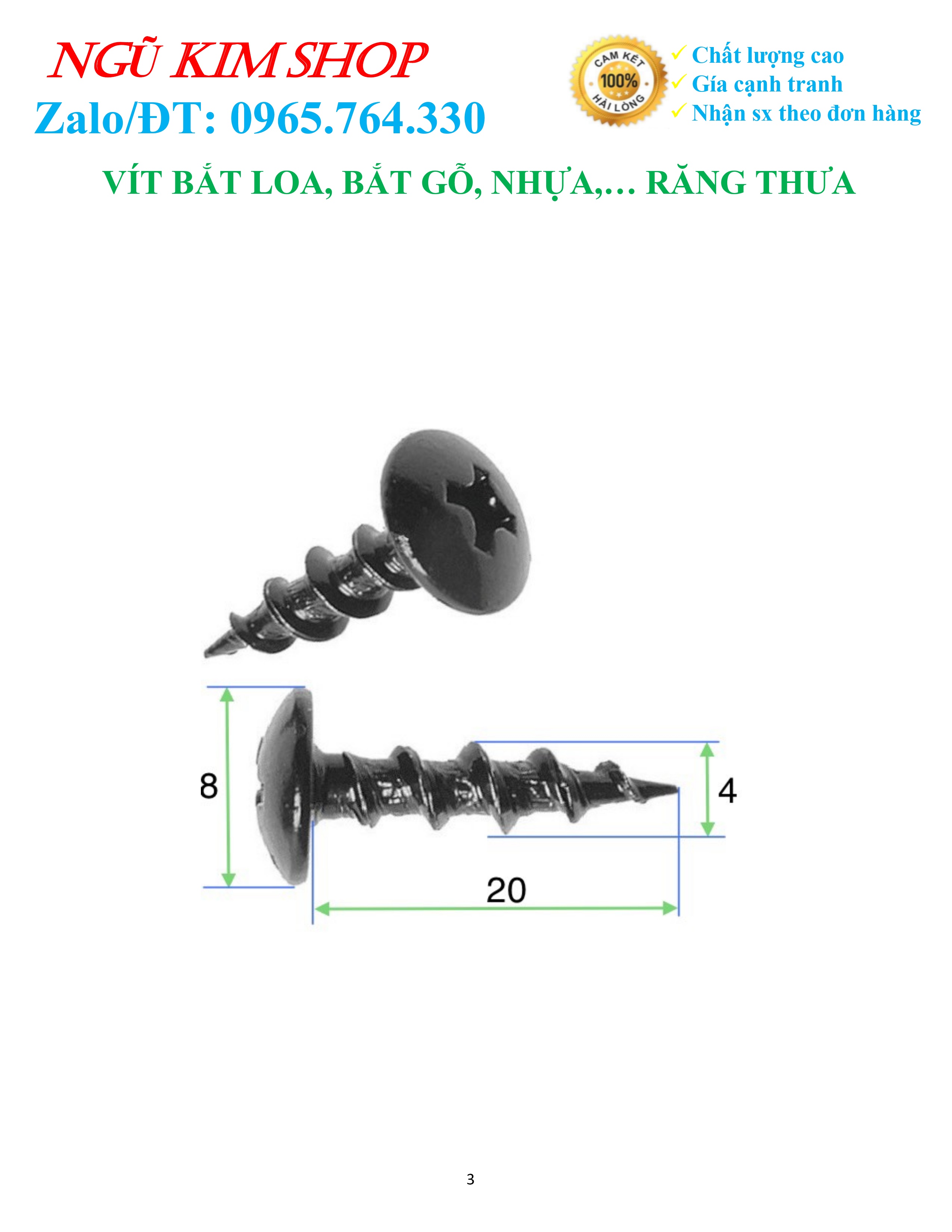 VÍT BẮT LOA M4 x L RĂNG THƯA MẠ ĐEN
