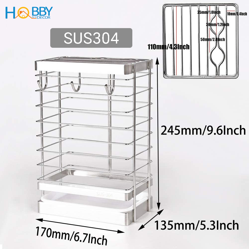 Khay cắm dao kéo Inox 304 Hobby DD3M kèm 3 móc treo và khay hứng nước - không rỉ sét