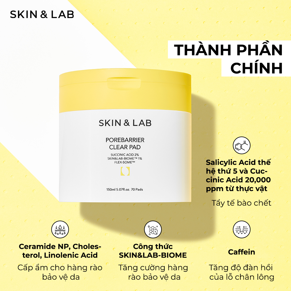 Miếng Pad Làm Sạch Da Và Tẩy Tế Bào Chết Với 2% Succinic Acid SKIN&amp;LAB Porebarrier Clear Pad 70 Miếng