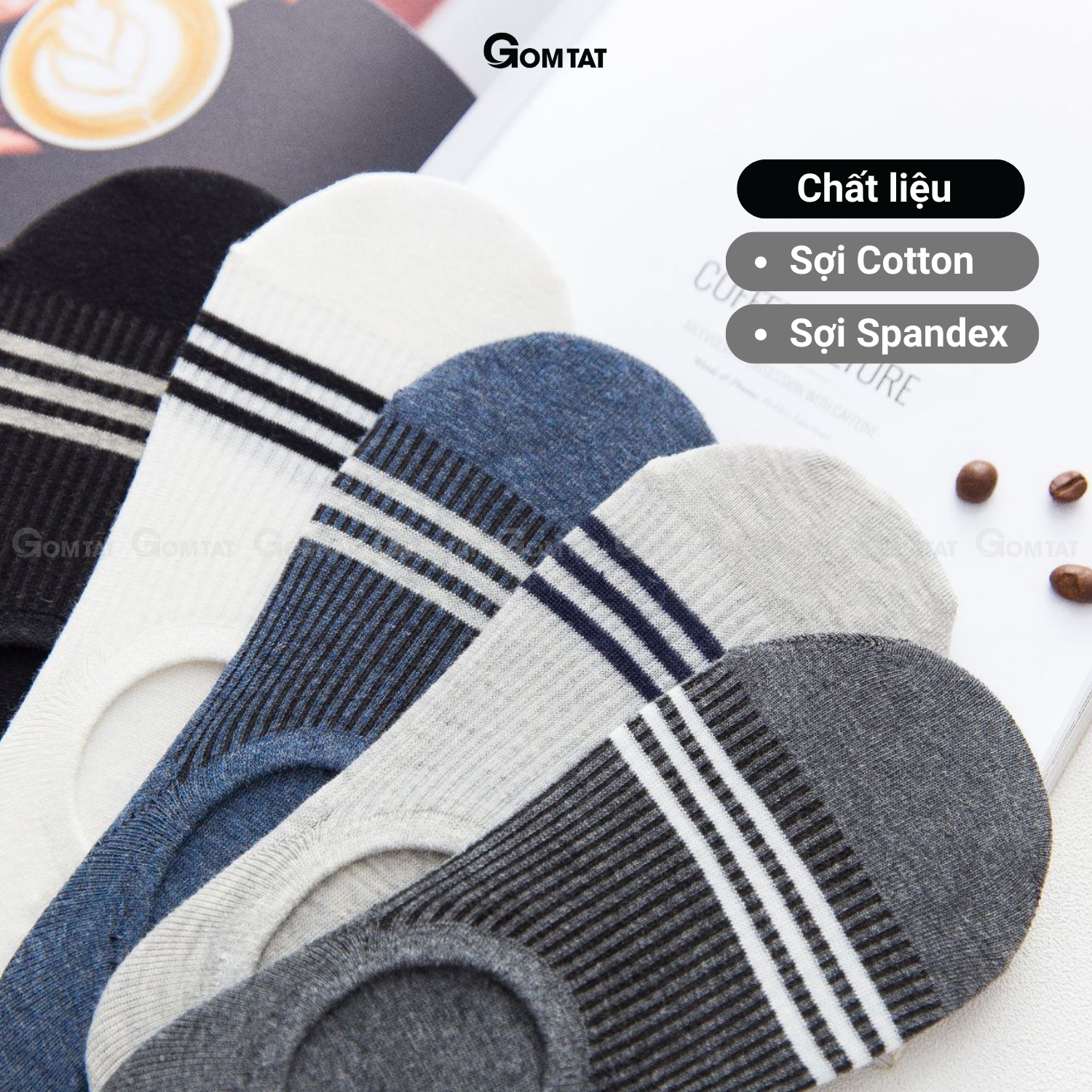 Vớ Lười Nam Mẫu 3 Sọc Ngang, Tất nam đi Giày Lười cotton có đệm cao su chống tuột FIVE-LUOI-SOCNGANG