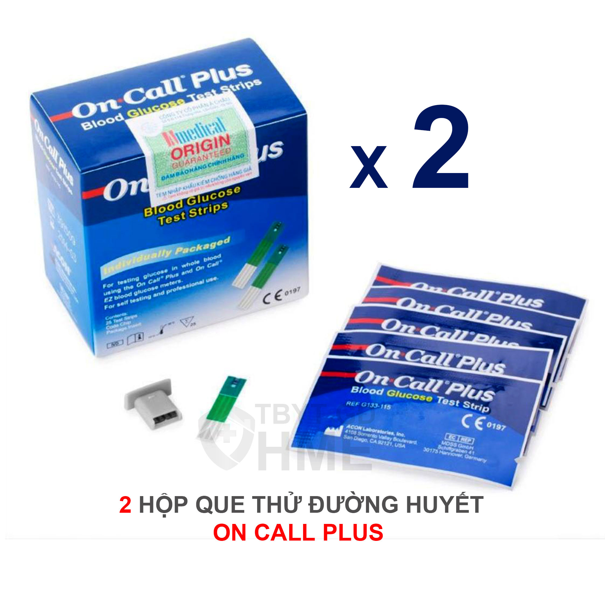 Combo 2 hộp que thử đường huyết On call plus (25 que rời/hộp) và hộp 50 kim tròn, Hàng chuẩn chính hãng, đủ tem niêm phong, nhãn phụ tiếng việt, Dat dài ít nhất 12 tháng