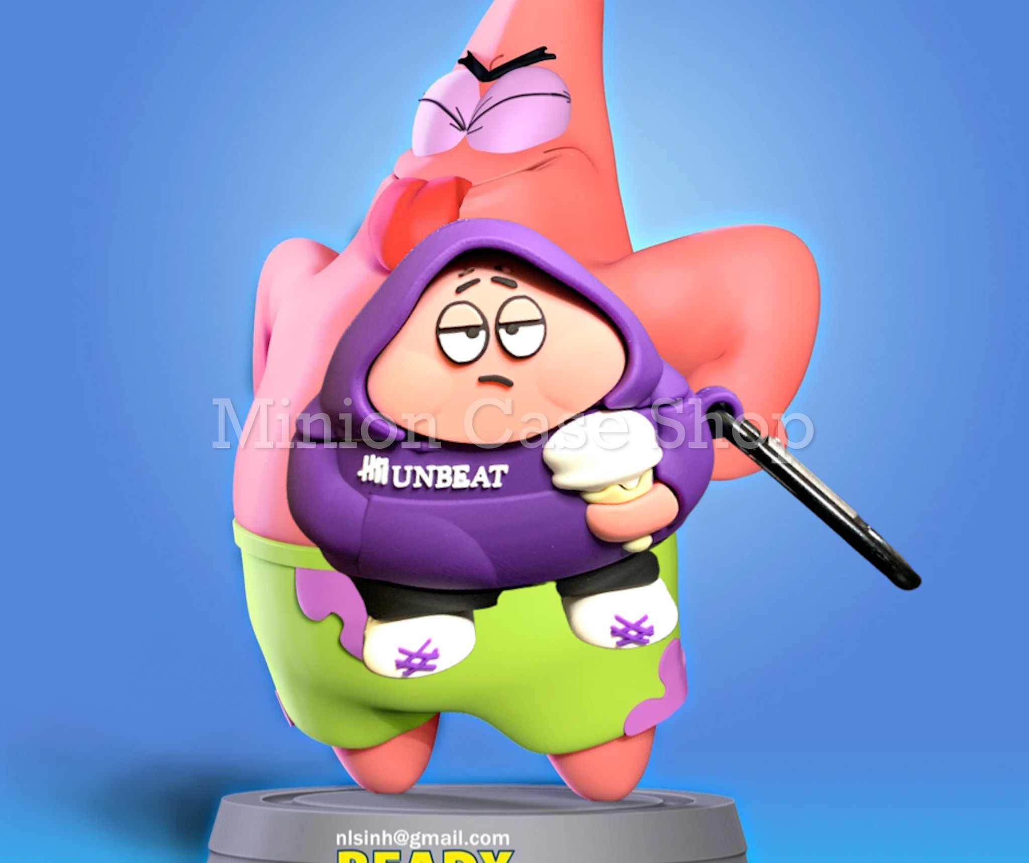 Bao Case Ốp dành cho Airpod 3 patrick star áo hoodie tím siêu cool silicon 3d cao cấp