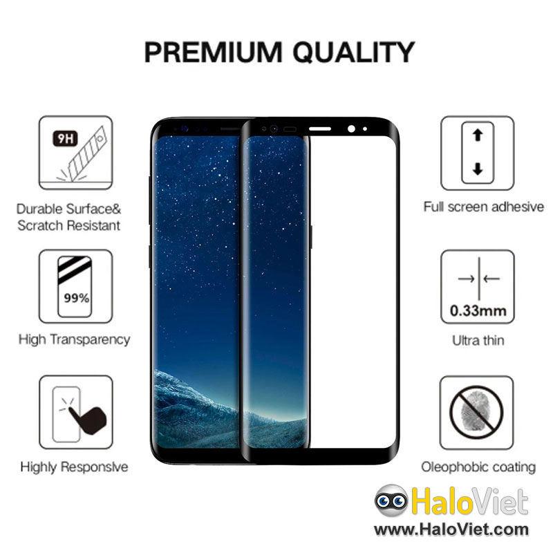 Miếng dán kính cường lực full màn hình cho Samsung Galaxy S7 Edge / S8 / S8 Plus / S9 / S9 Plus / Note 8 / Note 9 chất lượng cao