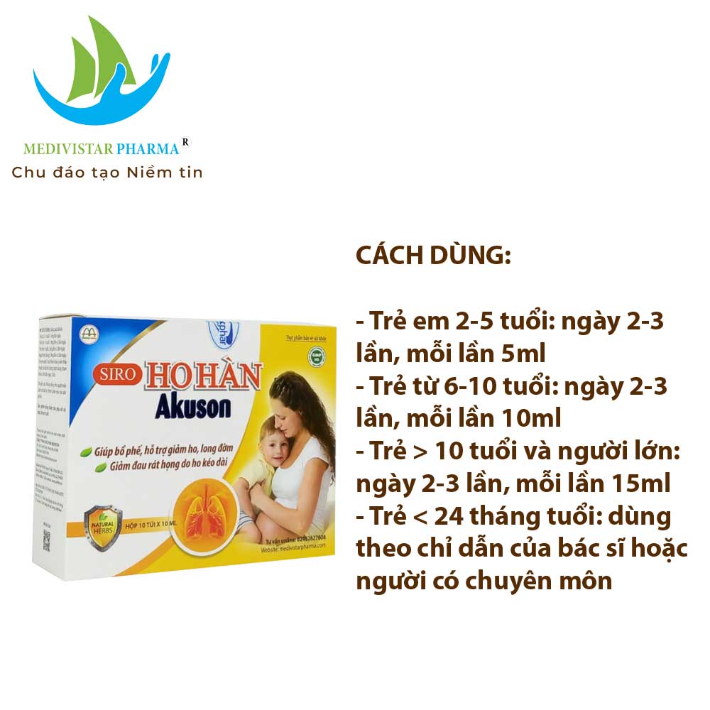 Combo 2 Hộp Siro Ho Cho Bé AKUSON Giúp Bổ Phổi, Giảm Ho, Dưỡng Phế Thành Phần Thảo Dược Tự Nhiên An Toàn, Lành Tính 10 Ống/Hộp