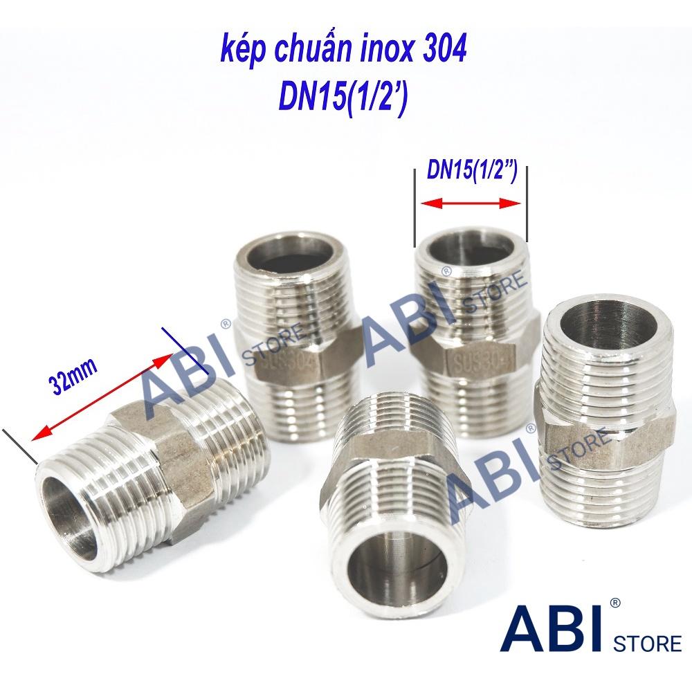 Nối 2 đầu ren 21, kép inox 304 chuẩn xịn dn15(1/2''), kép nối ren ngoài