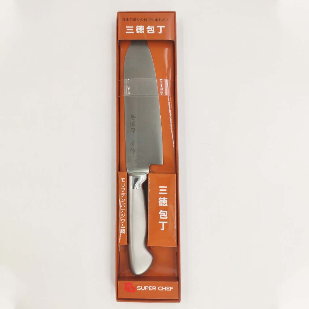 Dao Bếp Dài Santoku Cán Thép Chính Hãng Super Chef Công Nghệ Nhật Siêu Sắc Bén, Lâu Cùn, Lưỡi Thép Cao Cấp Không Gỉ Sét , An Toàn Sức Khỏe Siêu Tiện Lợi ( Lưỡi dài 16.5cm)