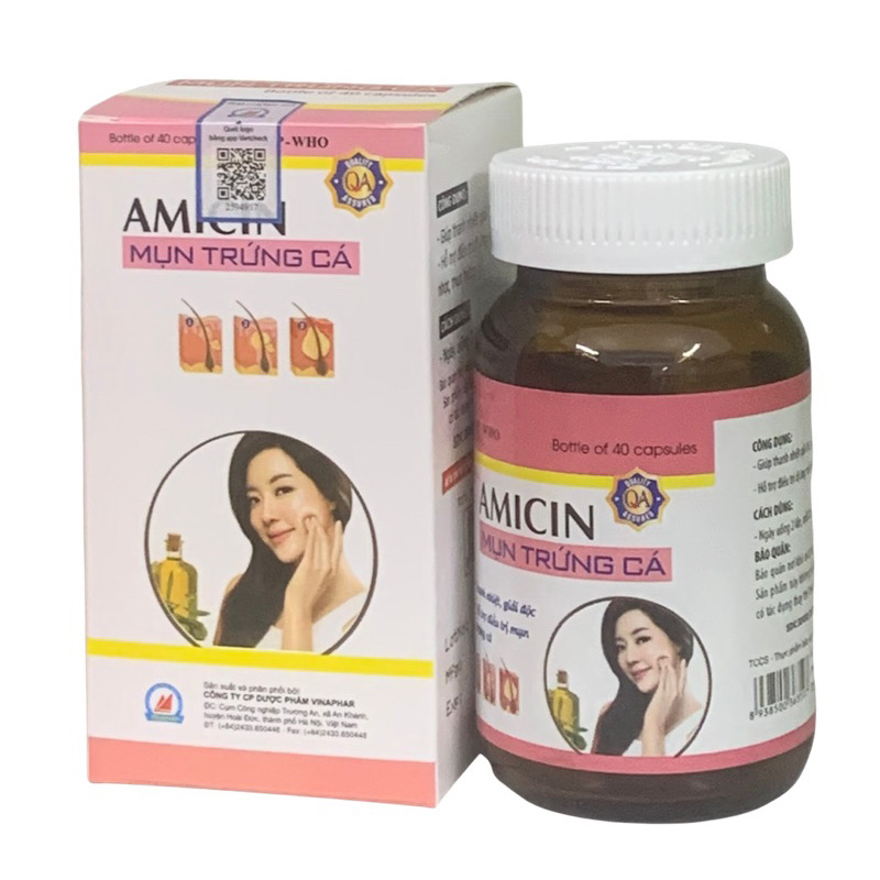 AMICIN - MỤN TRỨNG CÁ Vinaphar - Hộp 40 Viên - Thanh Nhiệt Giải Độc, Mụn Nhọt , Mụn Trứng Cá