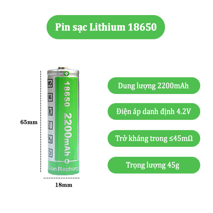 Pin sạc Lithium 18650 4.2V dùng cho loa nghe đài, loa nghe kinh phật 2200mAh