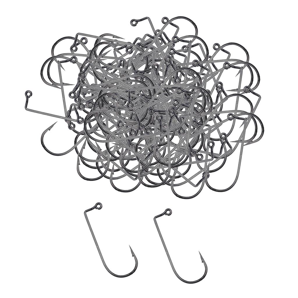 100pcs Worm Fishing Hooks Carbon Steel Jig Barbed Hook for Big Fish