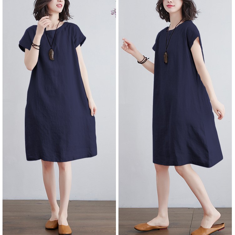 Đầm suông linen tay hến kèm dây thắt eo trẻ trung, chất vải linen mềm mát, thời trang phong cách Nhật Bản Đũi Việt D84